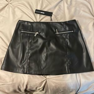 Black leather mini skirt